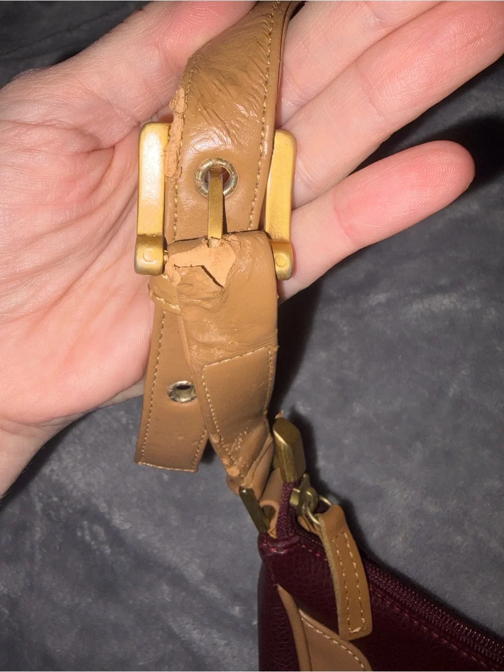 Y2K Made in Italy Burgundy & Tan Studded Shoulder Bag 2000s